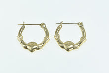 Load image into Gallery viewer, 14K Claddagh Traditional Celtic Heart 16.5mm Hoop Earrings Yellow Gold