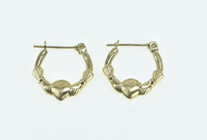 14K Claddagh Traditional Celtic Heart 16.5mm Hoop Earrings Yellow Gold