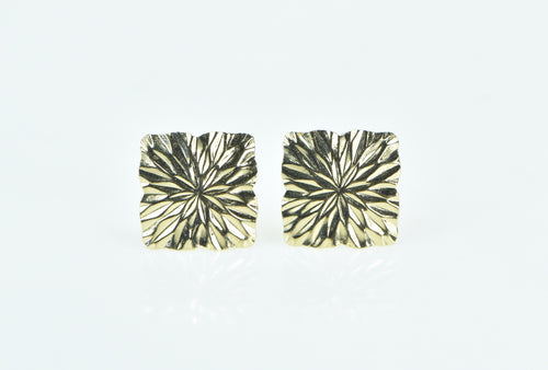 14K Diamond Cut Square Burst Vintage Stud Earrings Yellow Gold