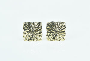 14K Diamond Cut Square Burst Vintage Stud Earrings Yellow Gold