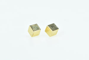 14K Square Cube 3D Box Geometric Stud Earrings Yellow Gold