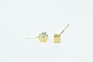 14K Square Cube 3D Box Geometric Stud Earrings Yellow Gold