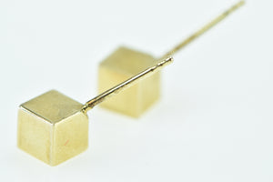 14K Square Cube 3D Box Geometric Stud Earrings Yellow Gold