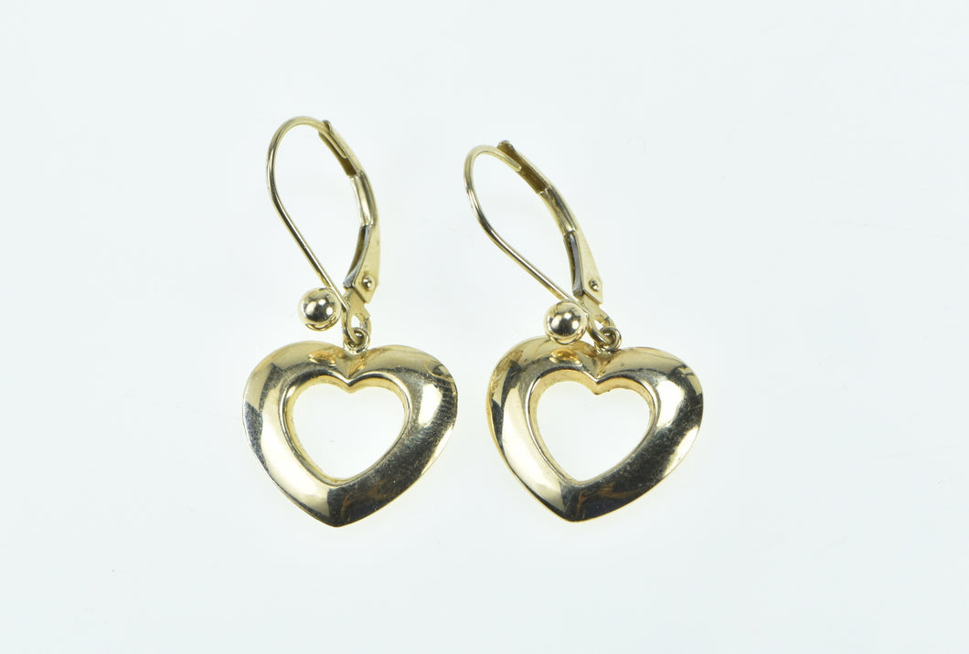 14K Heart Love Symbol Vintage Romantic Dangle Earrings Yellow Gold