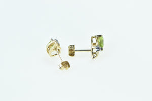 14K Pear Cut Peridot Diamond Vintage Stud Earrings Yellow Gold