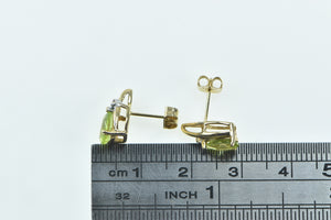 14K Pear Cut Peridot Diamond Vintage Stud Earrings Yellow Gold