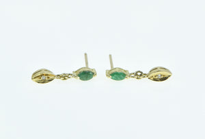 14K Vintage Diamond Emerald Dangle Fashion Earrings Yellow Gold