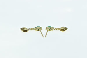 14K Vintage Diamond Emerald Dangle Fashion Earrings Yellow Gold