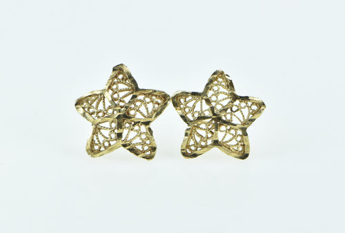 14K Filigree Star Vintage Fashion Stud Earrings Yellow Gold