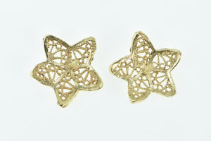 14K Filigree Star Vintage Fashion Stud Earrings Yellow Gold