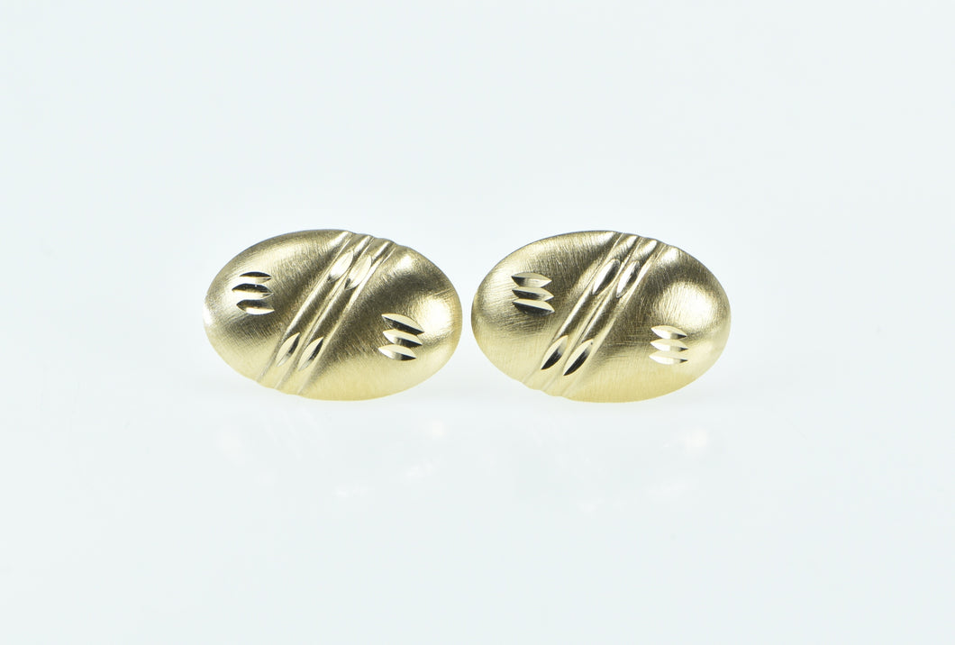 14K Oval Domed Vintage Striped Fashion Stud Earrings Yellow Gold