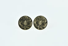 Load image into Gallery viewer, 14K Flower Engraved Vintage Circle Fashion Stud Earrings Yellow Gold