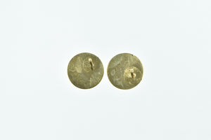 14K Flower Engraved Vintage Circle Fashion Stud Earrings Yellow Gold