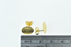 14K Flower Engraved Vintage Circle Fashion Stud Earrings Yellow Gold