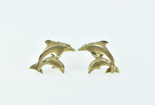 Load image into Gallery viewer, 14K Jumping Dolphin Vintage Ocean Motif Stud Earrings Yellow Gold