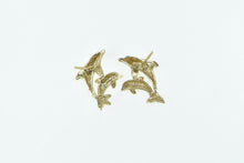 Load image into Gallery viewer, 14K Jumping Dolphin Vintage Ocean Motif Stud Earrings Yellow Gold