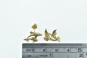 14K Jumping Dolphin Vintage Ocean Motif Stud Earrings Yellow Gold