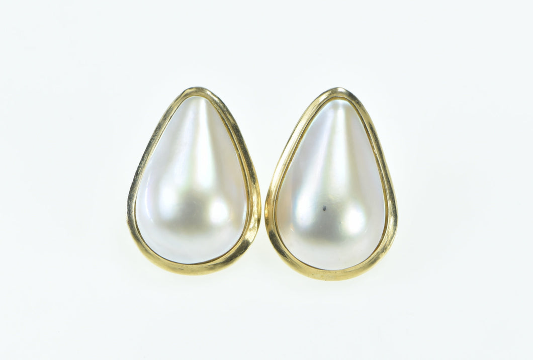 14K Vintage Pear Tear Drop French Clip Pearl Earrings Yellow Gold