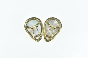 14K Vintage Pear Tear Drop French Clip Pearl Earrings Yellow Gold