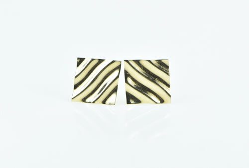 14K Wavy Square Vintage Curvy Geometric Stud Earrings Yellow Gold