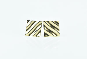 14K Wavy Square Vintage Curvy Geometric Stud Earrings Yellow Gold