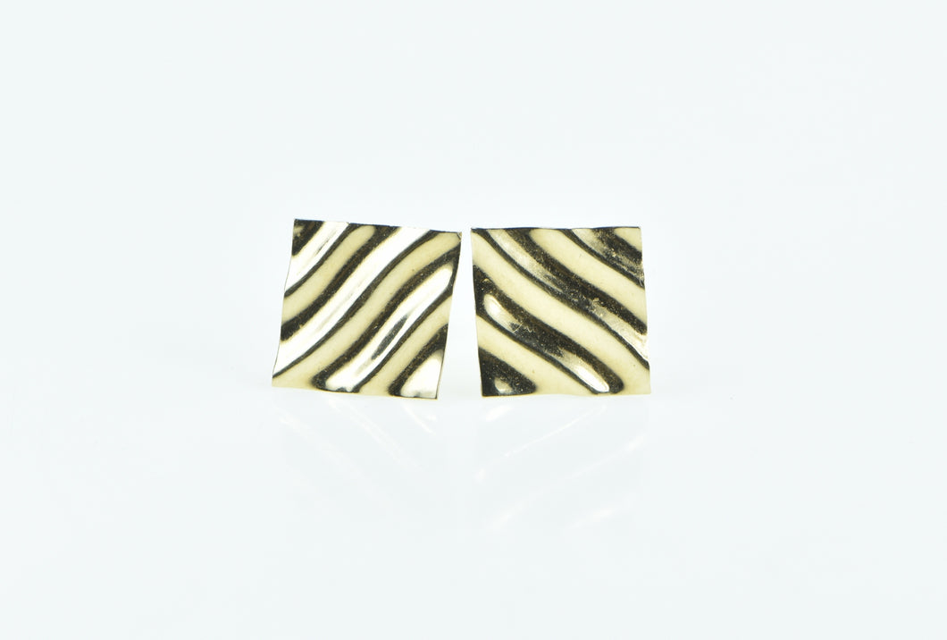 14K Wavy Square Vintage Curvy Geometric Stud Earrings Yellow Gold