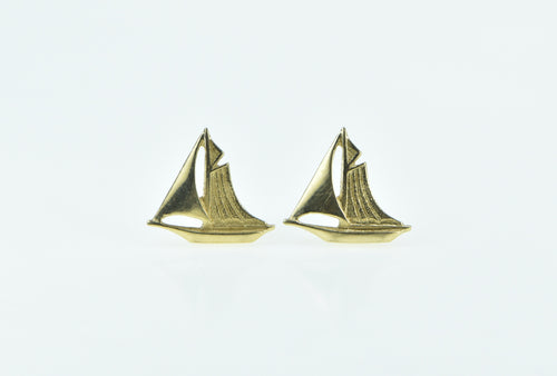 14K Sail Boat Nautical Ship Sailing Vintage Stud Earrings Yellow Gold