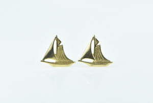 14K Sail Boat Nautical Ship Sailing Vintage Stud Earrings Yellow Gold