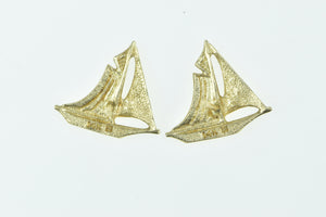 14K Sail Boat Nautical Ship Sailing Vintage Stud Earrings Yellow Gold