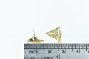 14K Sail Boat Nautical Ship Sailing Vintage Stud Earrings Yellow Gold