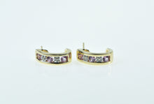 Load image into Gallery viewer, 10K Pink Topaz Diamond Curved Bar Semi Hoop Earrings Yellow Gold