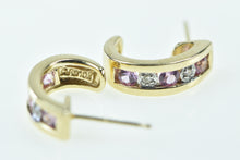 Load image into Gallery viewer, 10K Pink Topaz Diamond Curved Bar Semi Hoop Earrings Yellow Gold