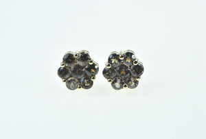 10K Round Smoky Quartz Flower Vintage Cluster Earrings Yellow Gold