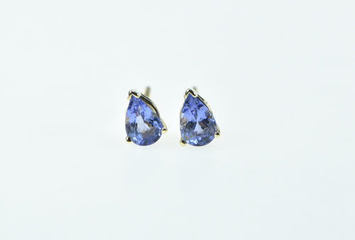 14K Pear Tanzanite Solitaire Classic Stud Earrings Yellow Gold