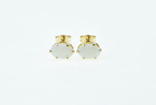 14K Oval Vintage Natural Opal Classic Stud Earrings Yellow Gold