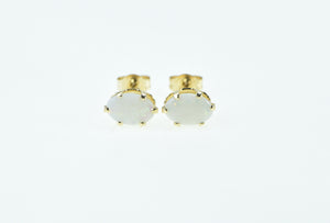 14K Oval Vintage Natural Opal Classic Stud Earrings Yellow Gold