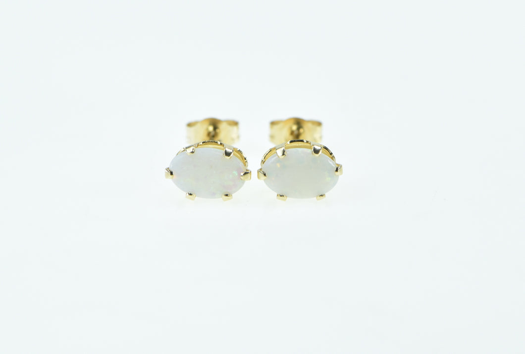 14K Oval Vintage Natural Opal Classic Stud Earrings Yellow Gold