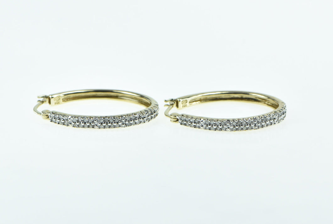 10K 0.80 Ctw Diamond 29.6mm Oval Fashion Hoop Earrings Yellow Gold