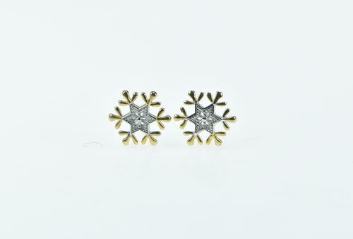 10K Disney Snow Flake Frozen Elsa Anna Stud Earrings Yellow Gold