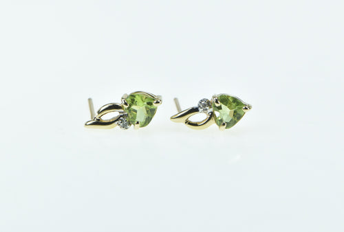 10K Heart Peridot Diamond Accent Vintage Stud Earrings Yellow Gold