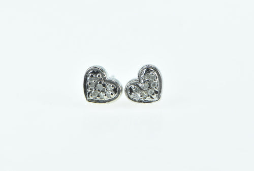 10K Diamond Heart Love Symbol Pave Stud Earrings White Gold