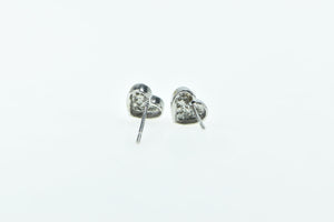 10K Diamond Heart Love Symbol Pave Stud Earrings White Gold