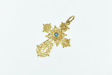 Load image into Gallery viewer, 18K Turquoise Filigree Cross Christian Faith Pendant Yellow Gold