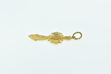 Load image into Gallery viewer, 18K Turquoise Filigree Cross Christian Faith Pendant Yellow Gold