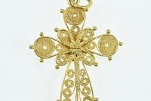 Load image into Gallery viewer, 18K Turquoise Filigree Cross Christian Faith Pendant Yellow Gold