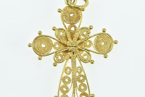 18K Turquoise Filigree Cross Christian Faith Pendant Yellow Gold