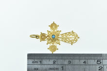 Load image into Gallery viewer, 18K Turquoise Filigree Cross Christian Faith Pendant Yellow Gold