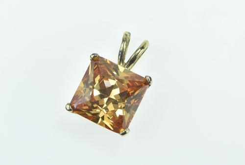 Sterling Silver Square Orange CZ Vintage Fashion Statement Pendant