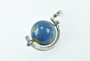 Sterling Silver Stone Inlay 3D Globe Earth Geography Travel Pendant