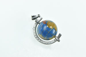 Sterling Silver Stone Inlay 3D Globe Earth Geography Travel Pendant